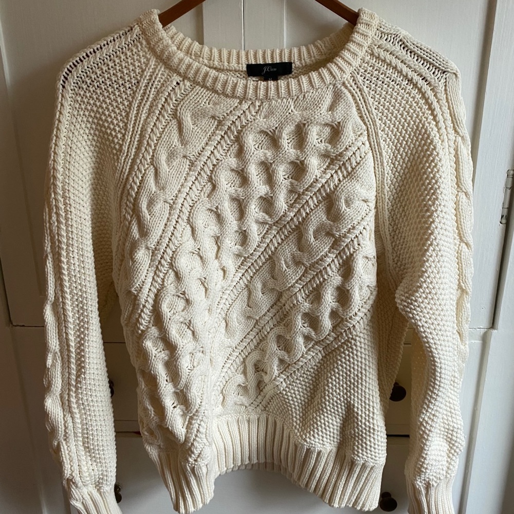 J Crew Diagonal Cable Knit Crewneck Sweater